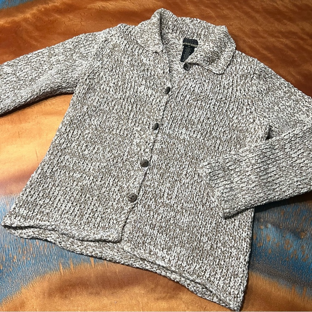 VTG Sigrid Olsen Sport Chunky knit Cream Brown button front Cardigan XS